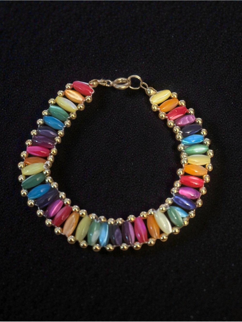 Vintage multicolor mother of pearl rice bead ladder bracelet